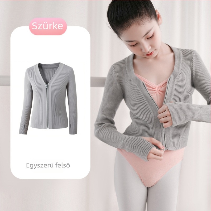 Gyerekeknek téli baletdzseki, cipzárral – Dancing kubi, puha kezelés, magas rugalmú core-spun fonal, viszkóz 50%, gallér nélkül, 3–8 éveseknek