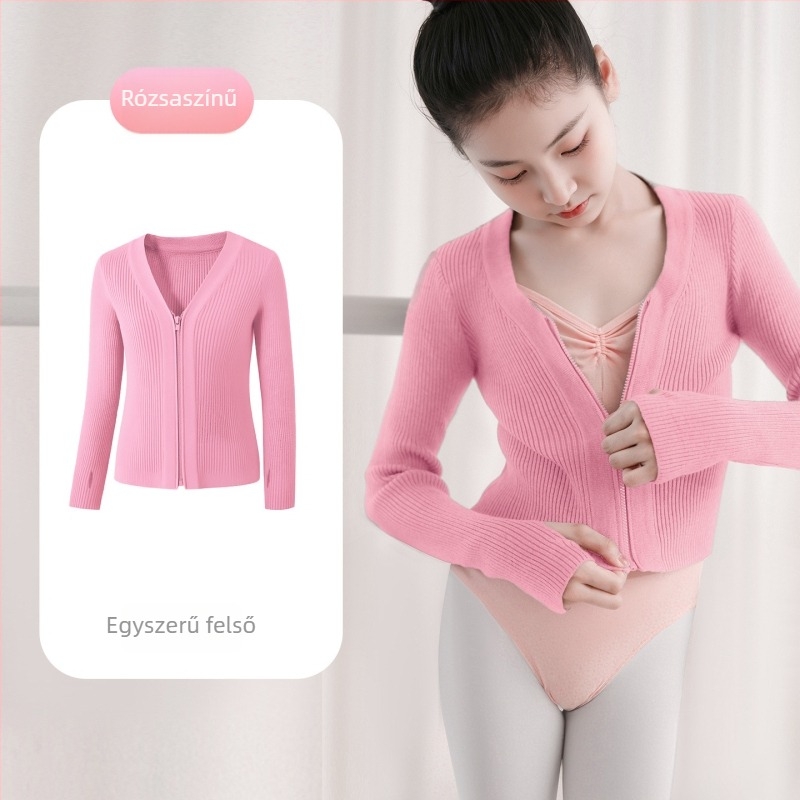 Gyerekeknek téli baletdzseki, cipzárral – Dancing kubi, puha kezelés, magas rugalmú core-spun fonal, viszkóz 50%, gallér nélkül, 3–8 éveseknek