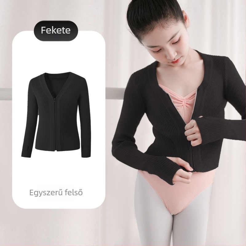 Gyerekeknek téli baletdzseki, cipzárral – Dancing kubi, puha kezelés, magas rugalmú core-spun fonal, viszkóz 50%, gallér nélkül, 3–8 éveseknek