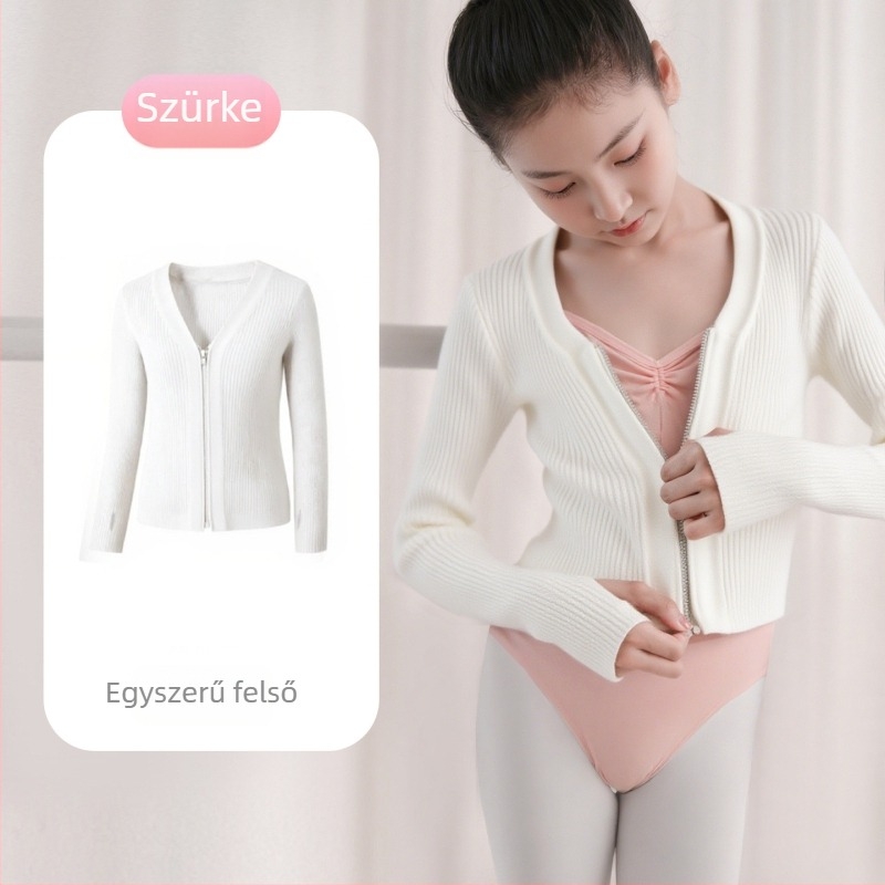 Gyerekeknek téli baletdzseki, cipzárral – Dancing kubi, puha kezelés, magas rugalmú core-spun fonal, viszkóz 50%, gallér nélkül, 3–8 éveseknek