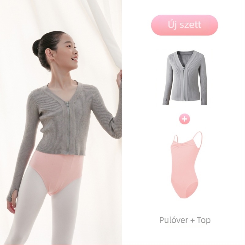 Gyerekeknek téli baletdzseki, cipzárral – Dancing kubi, puha kezelés, magas rugalmú core-spun fonal, viszkóz 50%, gallér nélkül, 3–8 éveseknek