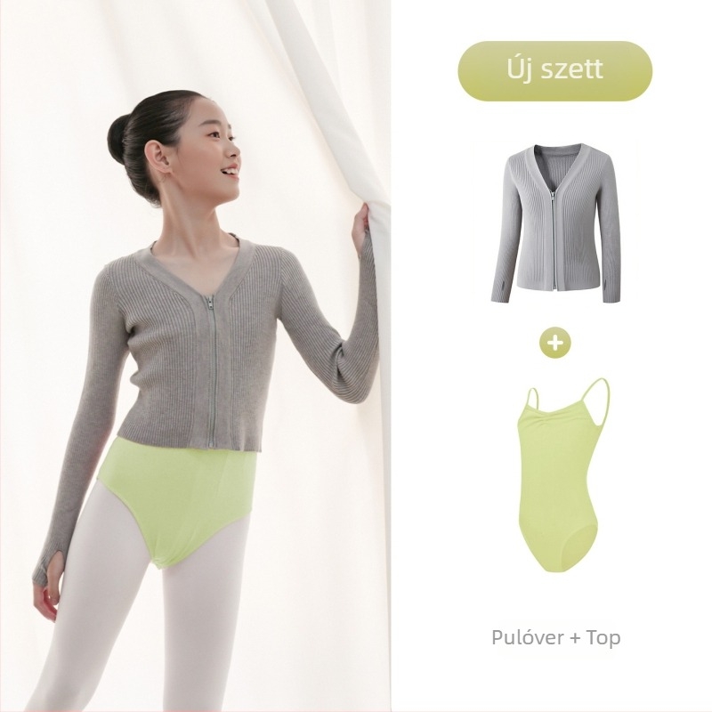 Gyerekeknek téli baletdzseki, cipzárral – Dancing kubi, puha kezelés, magas rugalmú core-spun fonal, viszkóz 50%, gallér nélkül, 3–8 éveseknek