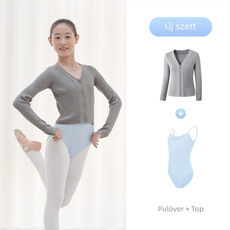 Gyerekeknek téli baletdzseki, cipzárral – Dancing kubi, puha kezelés, magas rugalmú core-spun fonal, viszkóz 50%, gallér nélkül, 3–8 éveseknek