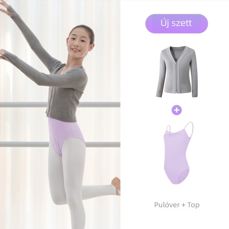 Gyerekeknek téli baletdzseki, cipzárral – Dancing kubi, puha kezelés, magas rugalmú core-spun fonal, viszkóz 50%, gallér nélkül, 3–8 éveseknek