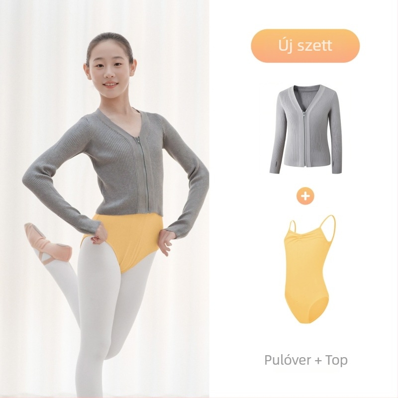 Gyerekeknek téli baletdzseki, cipzárral – Dancing kubi, puha kezelés, magas rugalmú core-spun fonal, viszkóz 50%, gallér nélkül, 3–8 éveseknek
