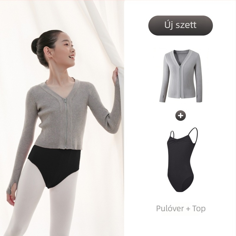 Gyerekeknek téli baletdzseki, cipzárral – Dancing kubi, puha kezelés, magas rugalmú core-spun fonal, viszkóz 50%, gallér nélkül, 3–8 éveseknek