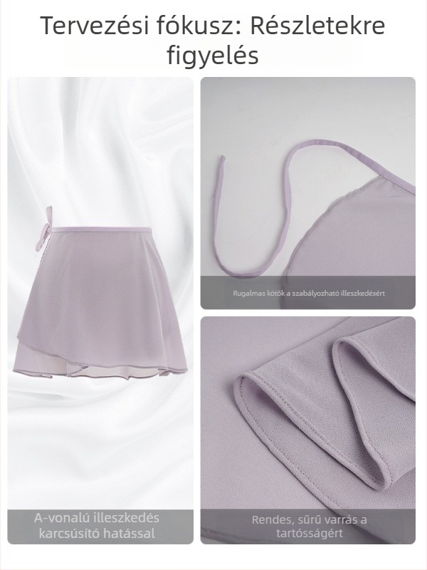 Női balett szoknya, egyrészes húzózsinóros tánc szoknya, chiffon, poliészter anyag, 100% poliészter bélés, modern tánc