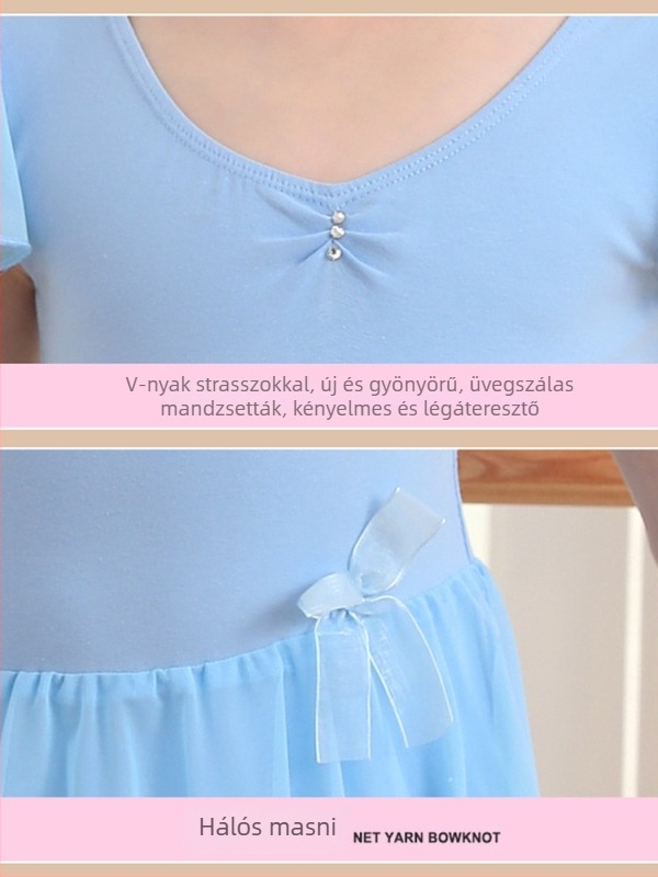 Gyerekek nyári táncruhája, lányoknak, rövid ujjú balettgyakorlóruha