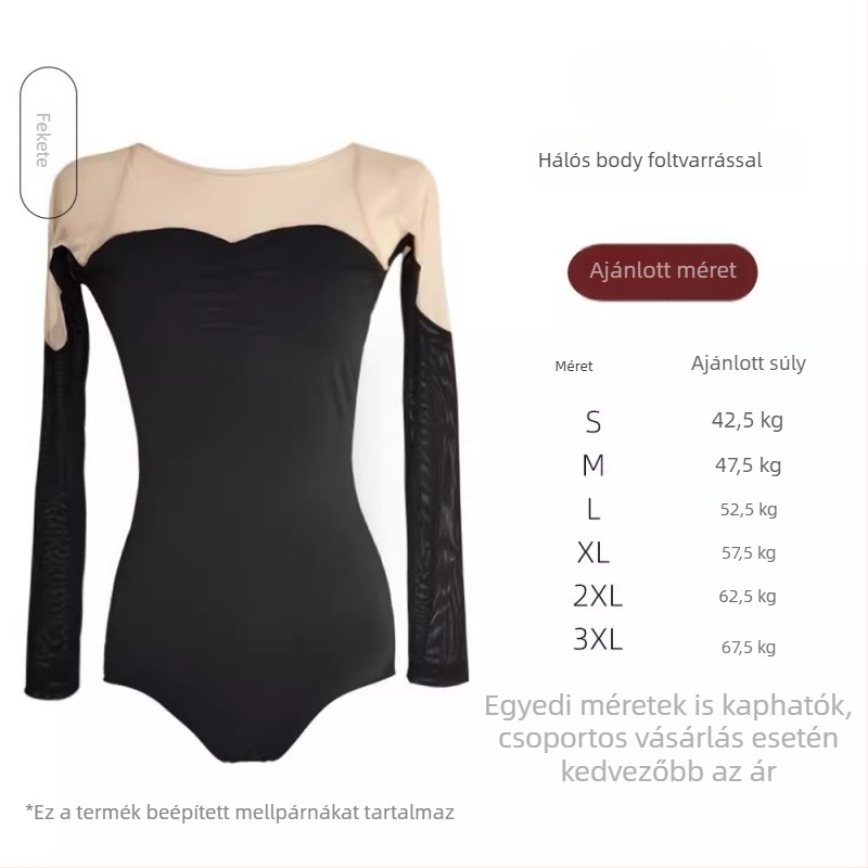 Fekete hálós betéttel készült klasszikus táncruha, elegáns hátsó rész és kamélia dísz