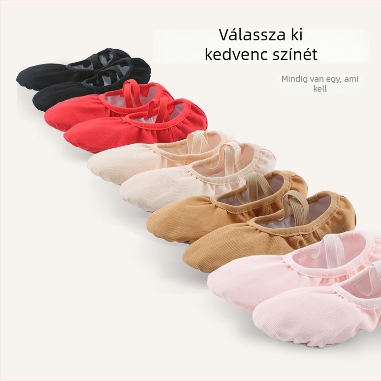 Gyerekek tánccipő - fűző nélküli, rugalmas nyílás, vászon felsőrész, bőrtalp, légáteresztő, könnyű, beltéri használatra