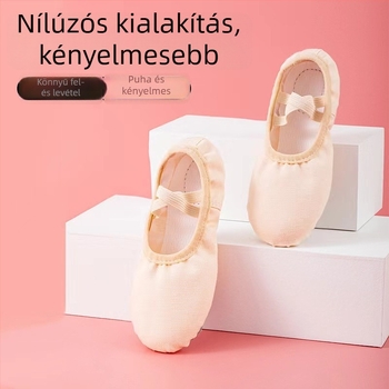 Gyerekeknek szóló balett tánc cipő vászon felsőrésszel és marhabőr talppal a balethez és a modern tánchoz
