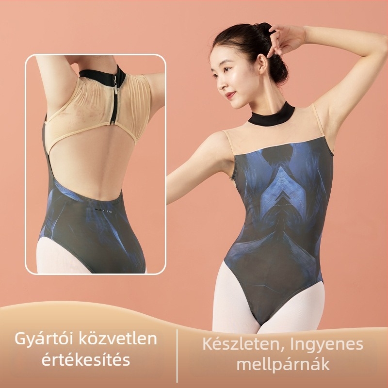 Felnőtt balett gyakorlóbody – virágmintás matt Lycra, 78% elasztán, bélés: pamut (22% elasztán), modern tánchoz