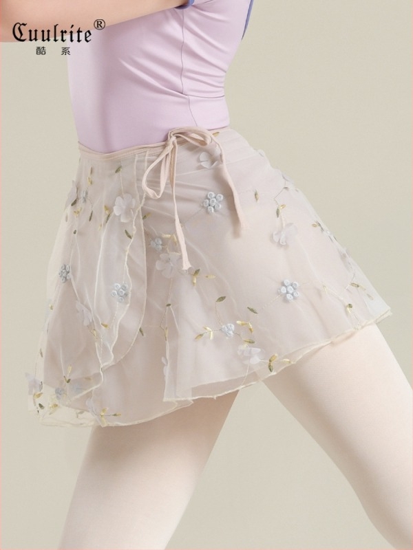 Modern táncruha baletthez kötő és hímzett hálóval, virágmintás, chiffon, 100% poliészter