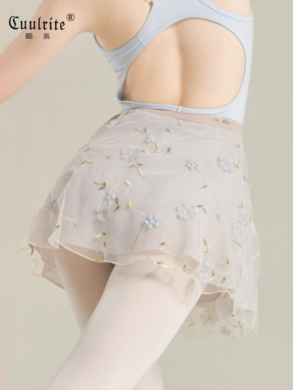 Modern táncruha baletthez kötő és hímzett hálóval, virágmintás, chiffon, 100% poliészter