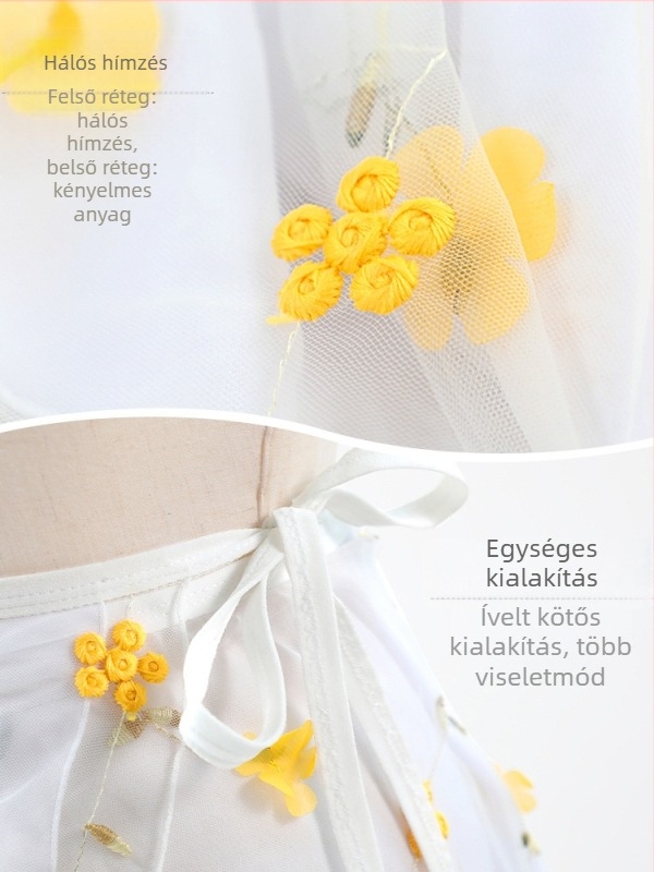 Modern táncruha baletthez kötő és hímzett hálóval, virágmintás, chiffon, 100% poliészter