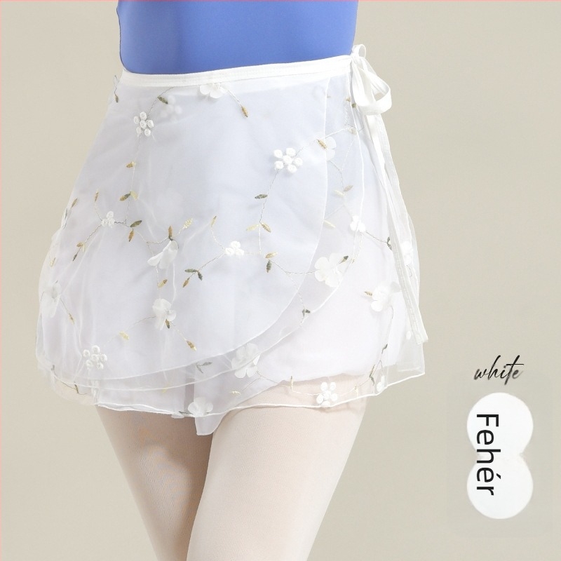 Modern táncruha baletthez kötő és hímzett hálóval, virágmintás, chiffon, 100% poliészter