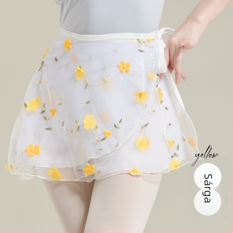 Modern táncruha baletthez kötő és hímzett hálóval, virágmintás, chiffon, 100% poliészter
