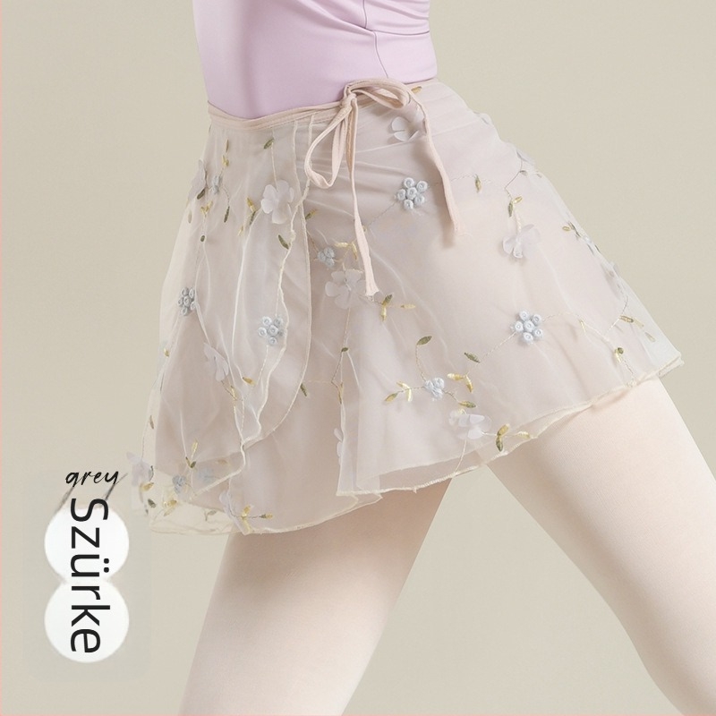 Modern táncruha baletthez kötő és hímzett hálóval, virágmintás, chiffon, 100% poliészter