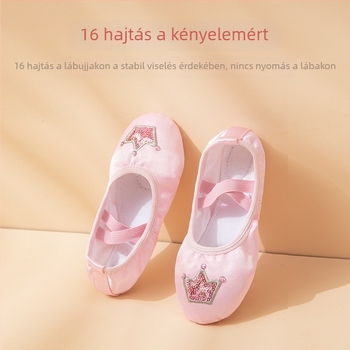 Fűző nélküli gyerek balettcipő hímzett koronával, macska tappancs formájú balettcipő masnival lányoknak