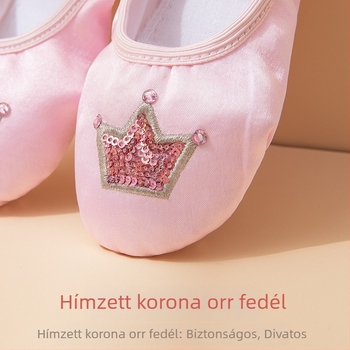 Fűző nélküli gyerek balettcipő hímzett koronával, macska tappancs formájú balettcipő masnival lányoknak