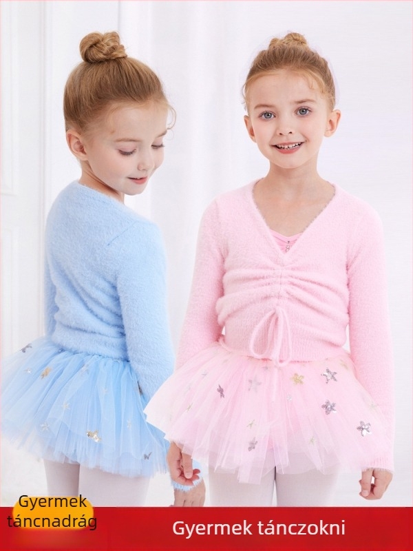 Lányoknak szóló őszi-téli balett kabát mink velvet textúrával és fleece béléssel, hosszú ujjú