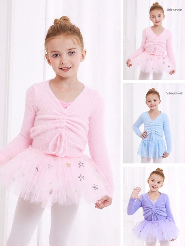 Lányoknak szóló őszi-téli balett kabát mink velvet textúrával és fleece béléssel, hosszú ujjú