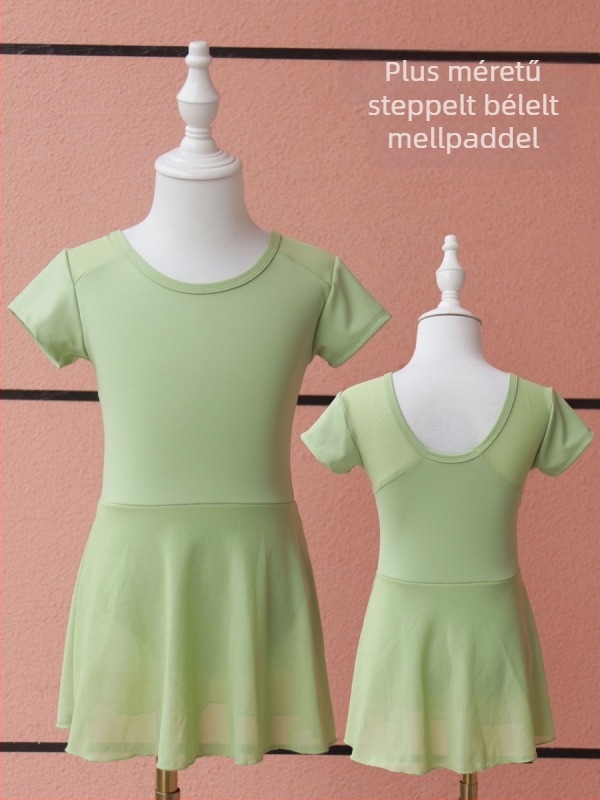 Gyerekeknek szóló táncruha: egyrészes balett és kínai tánc ruházat, nylon 75% –os anyag, rövid ujjú, béléssel, 8+ éveseknek (140 cm+), nyári viselet