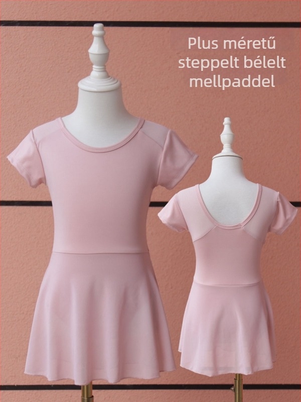 Gyerekeknek szóló táncruha: egyrészes balett és kínai tánc ruházat, nylon 75% –os anyag, rövid ujjú, béléssel, 8+ éveseknek (140 cm+), nyári viselet