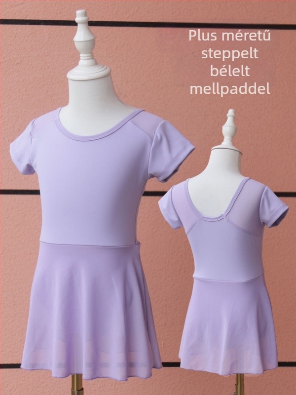 Gyerekeknek szóló táncruha: egyrészes balett és kínai tánc ruházat, nylon 75% –os anyag, rövid ujjú, béléssel, 8+ éveseknek (140 cm+), nyári viselet