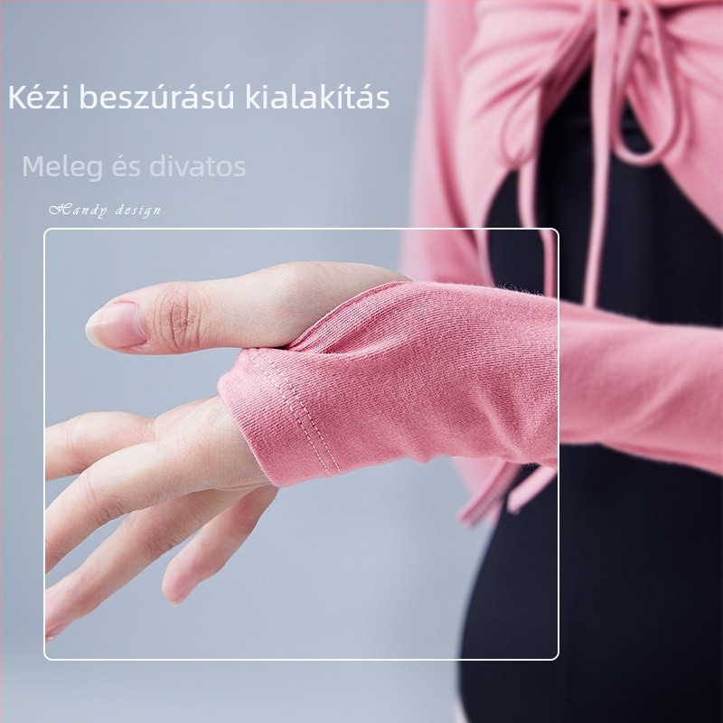 Modern tánc hosszú ujjú felső húzózsinórral, felnőtt nő, pamut-elasztán, baletthez
