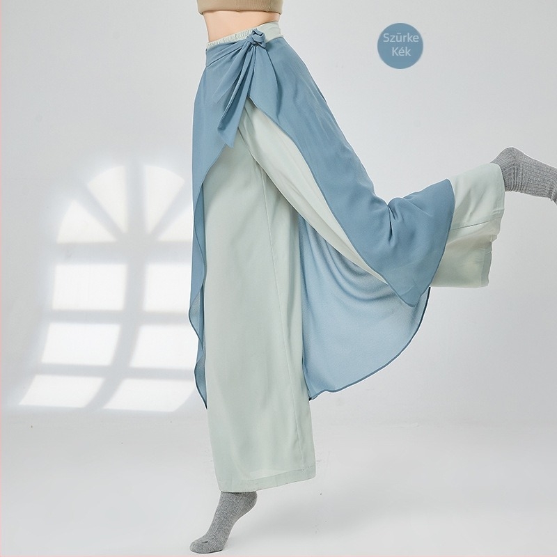 Női modern táncruha készlet nadrággal és tüllszoknyával, chiffon anyag, 100% poliészter, color-block mintázat
