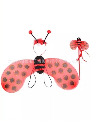 Gyermekek táncjelmez: katica szárnyak, rovar témájú ruházat és tündérpálca; 3–8 éveseknek; Modal anyag hálós szövésű, puha kezeléssel; IP engedély