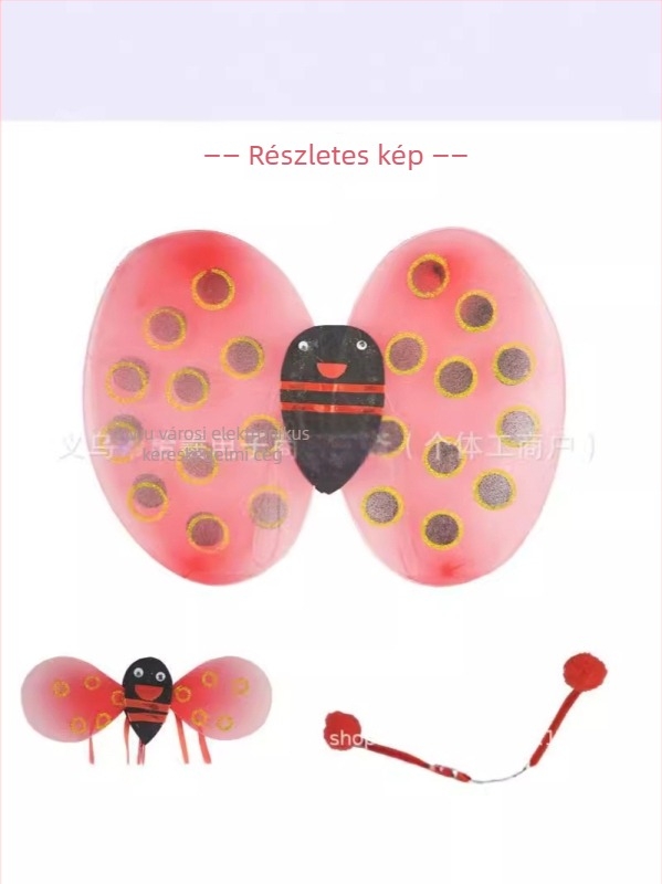 Gyermekek táncjelmez: katica szárnyak, rovar témájú ruházat és tündérpálca; 3–8 éveseknek; Modal anyag hálós szövésű, puha kezeléssel; IP engedély