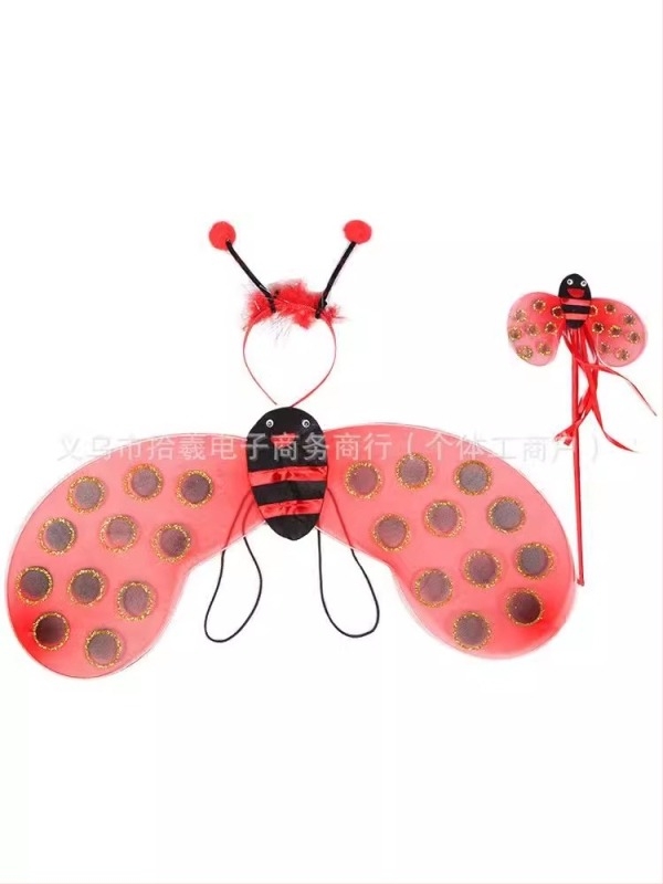 Gyermekek táncjelmez: katica szárnyak, rovar témájú ruházat és tündérpálca; 3–8 éveseknek; Modal anyag hálós szövésű, puha kezeléssel; IP engedély