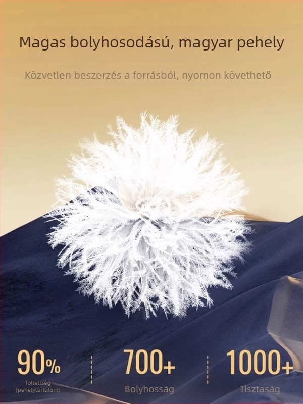 Női tolltöltetű dzseki derékszabású fazonnal, kapucnival, őszi-téli, szabadtéri túrákhoz, fehér libatoll