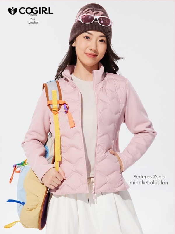Női tolldzseki álló gallérral, derekán szűkített fazon, slim fit, elől cipzárral, vastag szigeteléssel