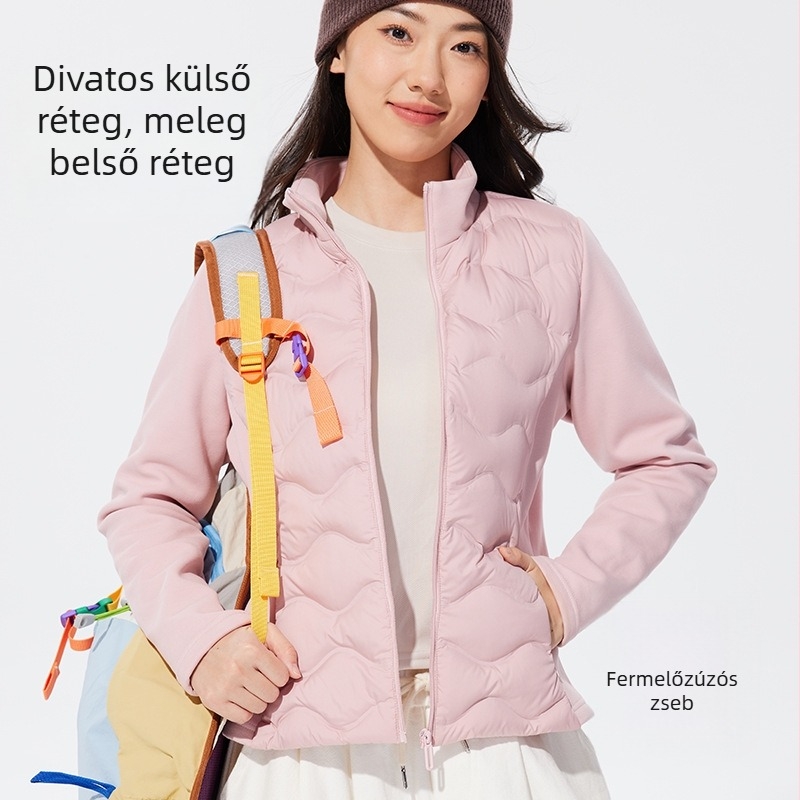 Női tolldzseki álló gallérral, derekán szűkített fazon, slim fit, elől cipzárral, vastag szigeteléssel