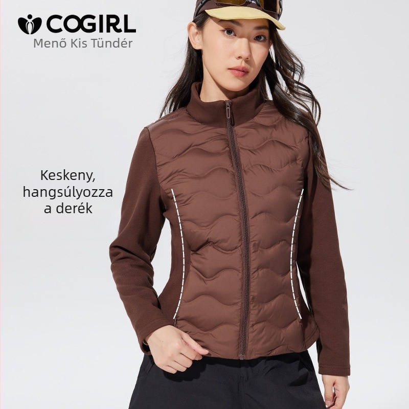 Női tolldzseki álló gallérral, derekán szűkített fazon, slim fit, elől cipzárral, vastag szigeteléssel