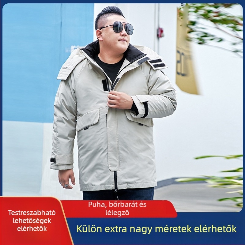 Plusz méretű férfi tollkabát középmagas hosszúságú, levehető bélésével, vastag munkaruházati kabát 25