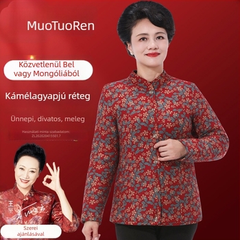 Kamélszőr kabát pamut-töltéssel és fleece béléssel, középhosszú, color-block mintázat, elegáns retro stílus