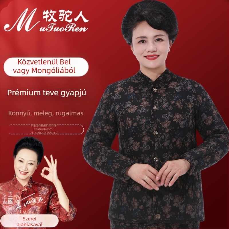 Kamélszőr kabát pamut-töltéssel és fleece béléssel, középhosszú, color-block mintázat, elegáns retro stílus