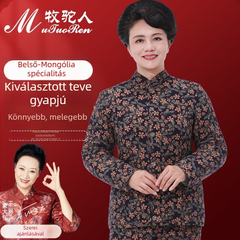 Kamélszőr kabát pamut-töltéssel és fleece béléssel, középhosszú, color-block mintázat, elegáns retro stílus