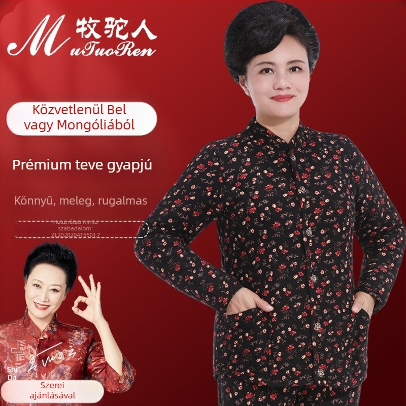 Kamélszőr kabát pamut-töltéssel és fleece béléssel, középhosszú, color-block mintázat, elegáns retro stílus