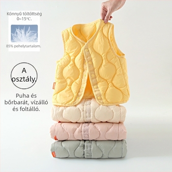 Gyerekeknek szóló pehelyes mellény, 90% kacsapuhával, koreai stílus, ujjak nélküli, rövid egyenes szabás, nylon bélés, 3–8 évesek