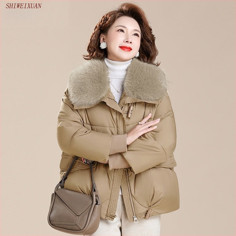 Női téli dzseki pamuttöltettel, műszőrme gallérral, laza szabás, cipzáras, poliészter anyag