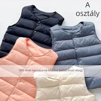 Gyerekeknek készült toll mellény, ujjatlan, rövid szabás, nylon bélés, 90% fehér kacsa toll