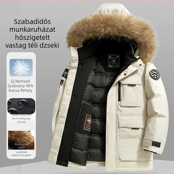 Levehető nyérc szőrrel galléros téli pehelykabát, vízálló és szélálló, fehér kacsa tolltöltet 157 g, loft 750, -20°C-tól -5°C-ig tartomány