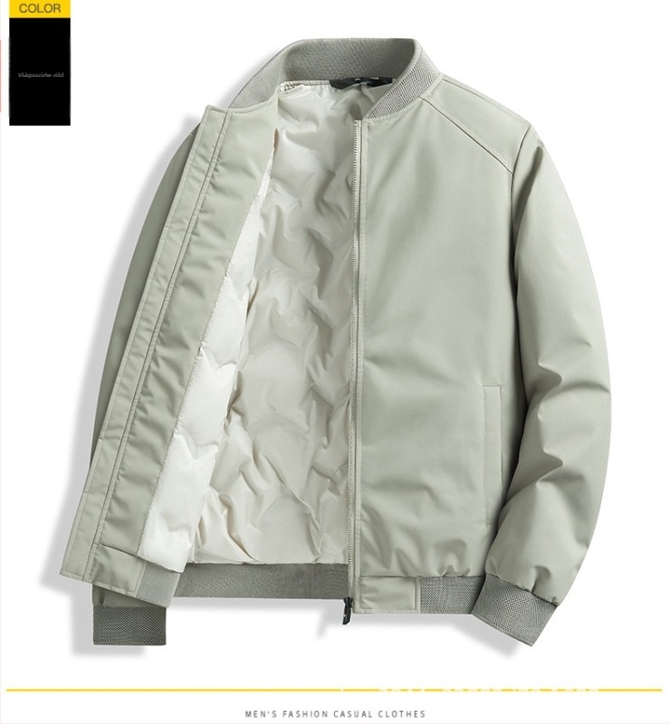 Férfi téli pehelykabát fehér kacsapúppal, tolltartalom 46-50%, töltet 550, hideg elleni védelem (-20°C-tól -5°C-ig), fő anyag és bélés 100% poliészter