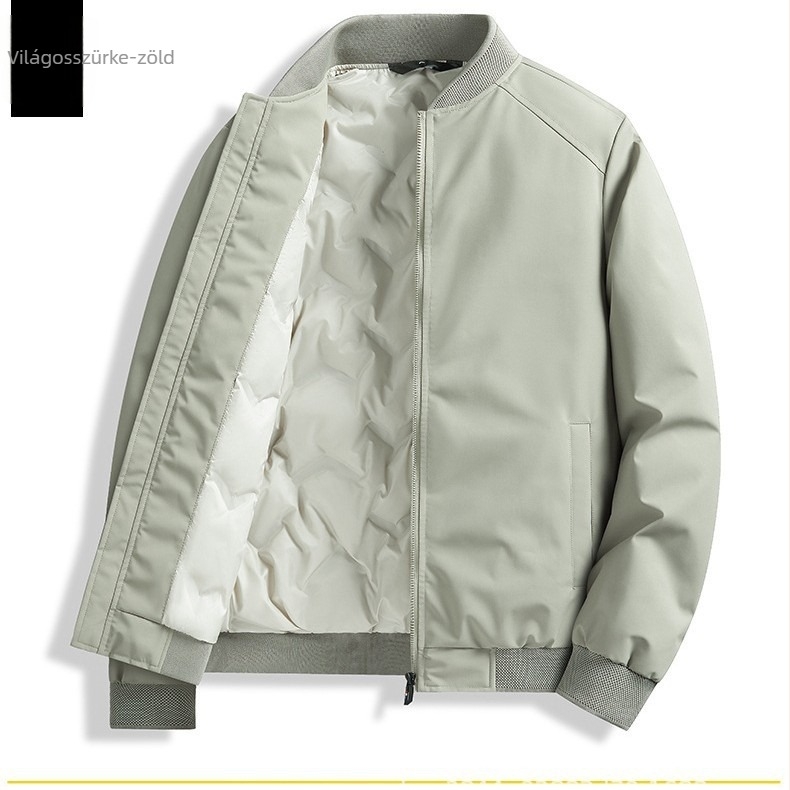 Férfi téli pehelykabát fehér kacsapúppal, tolltartalom 46-50%, töltet 550, hideg elleni védelem (-20°C-tól -5°C-ig), fő anyag és bélés 100% poliészter