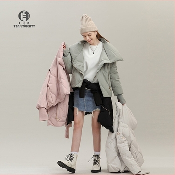 Ten-Twenty női tollkabát fehér kacsa tolltöltettel (86–90%), lazább szabású, rever-gallér, poliészter anyag (>95%), cipzár